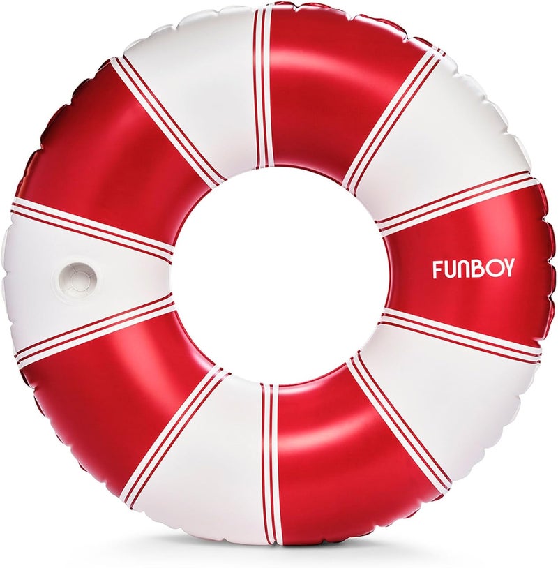 Giant Vintage Stripe Inflatable Pool Float with Cup Holder 48" Pool Float for Adults|Inner Tube Pool Toys Swim Rings Swimming Pool Accessories & Pool Lounger Float for Pool Party & Summer